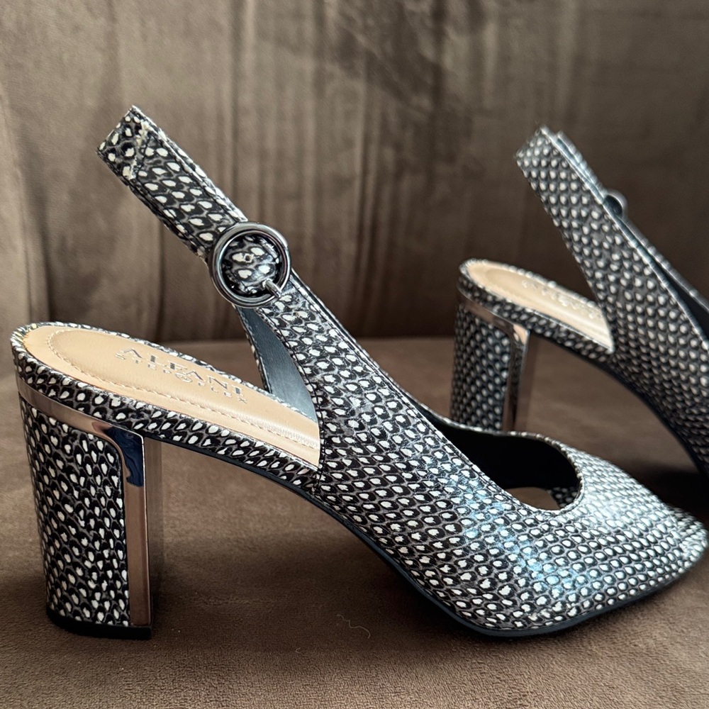 Elegant Black, White, and Silver Women's Sling-Back Heels - Picture 7 of 7